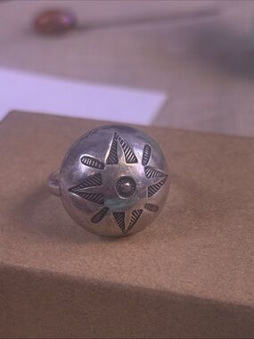 Stamped Round DomeSunburst Silver Ring